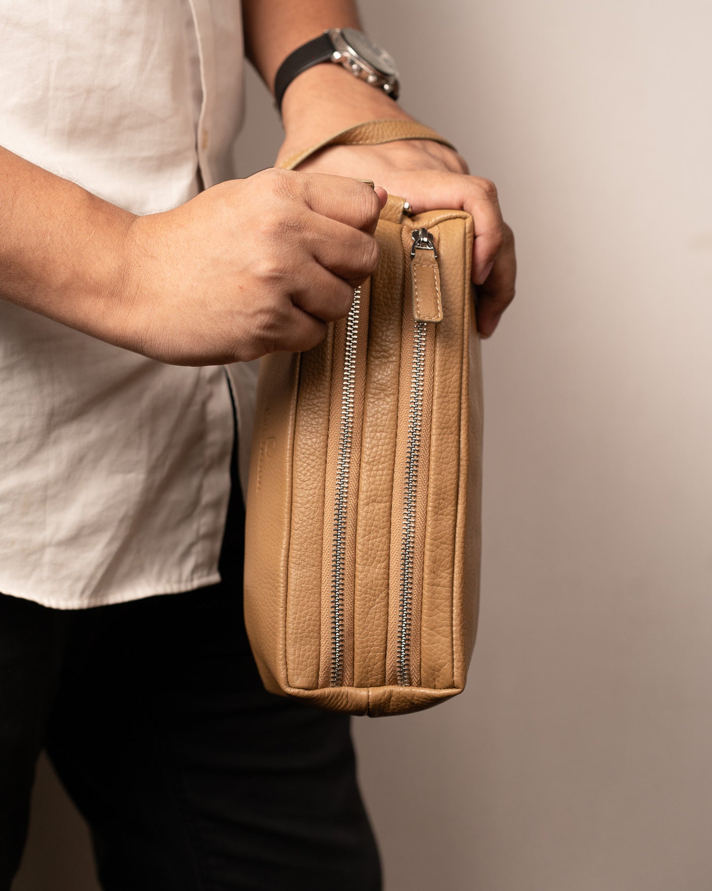 The Hatch – Double Compartment Beige Travel Pouch